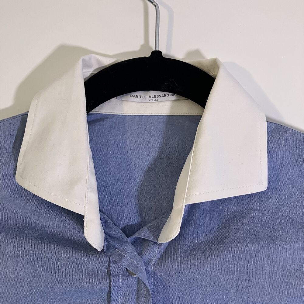 Daniele Alessandrini Shirt Womens 42 Contrast Collar Cuffs‎ Made in Italy Dressy - Picture 12 of 16